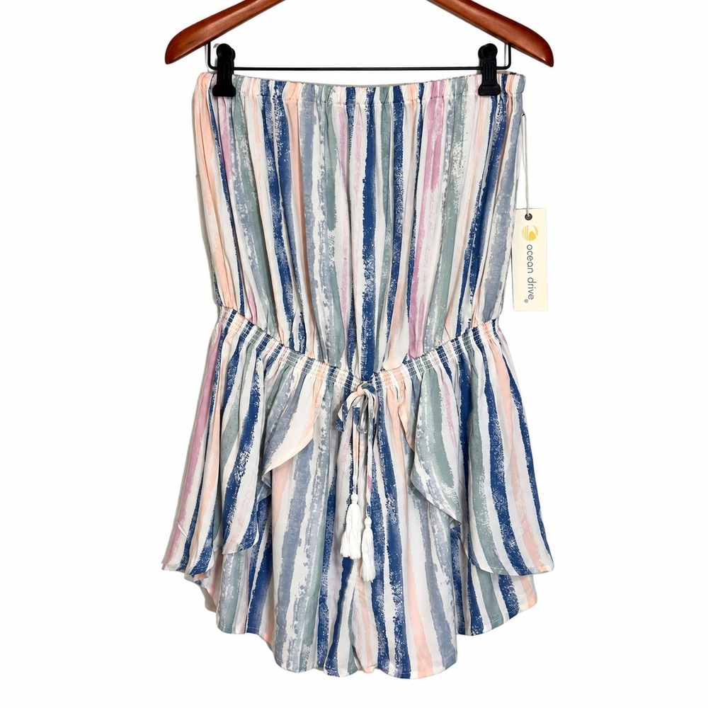 Ocean Drive Romper Striped Strapless Size Medium Pull On NWT